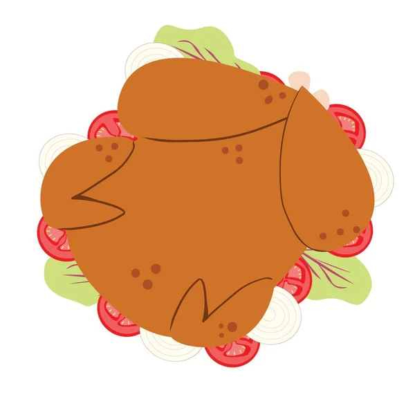 Pollo Frito Vectorial Dibujado Mano Con Verduras Ilustración Dibujos Animados — Vector de stock