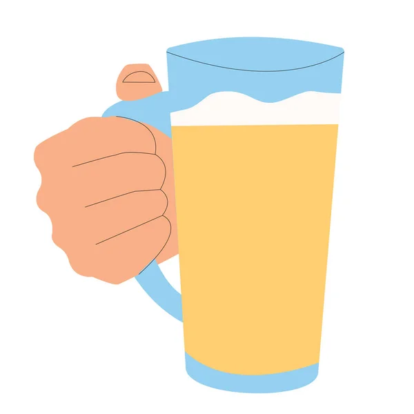 Hand Holds Mug Light Beer Vector Flat Illustration Isolated White — Stock Vector