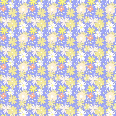 Kusursuz vektör çiçek deseni. Sarı, bej, beyaz çiçekler, şiddet içeren bir arka plan. Bitmeyen botanik süsü.