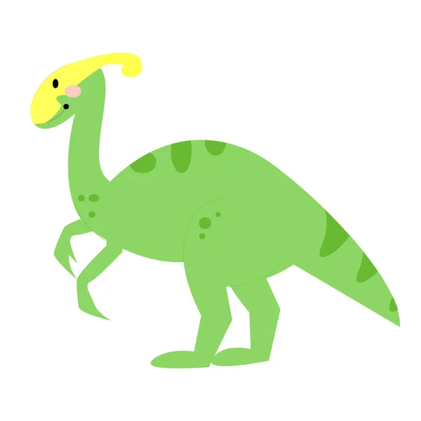 Vetor Dinossauro Verde Brilhante Bonito Parasaurolophus Desenhado Mão Estilo Infantil — Vetor de Stock