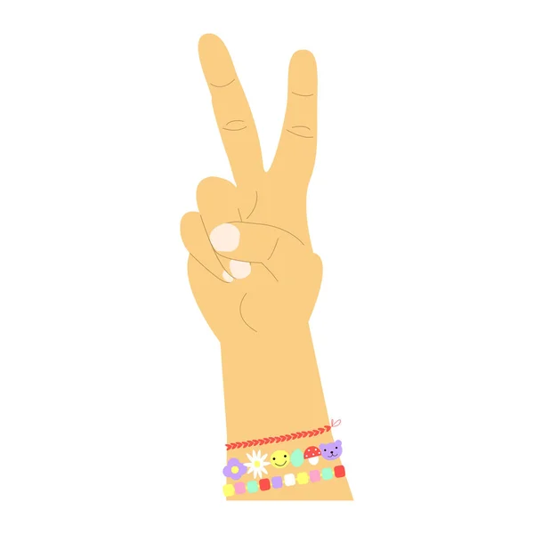 Рука Показывает Знак Мира Мирный Жест Векторная Женская Рука Современными — стоковый вектор