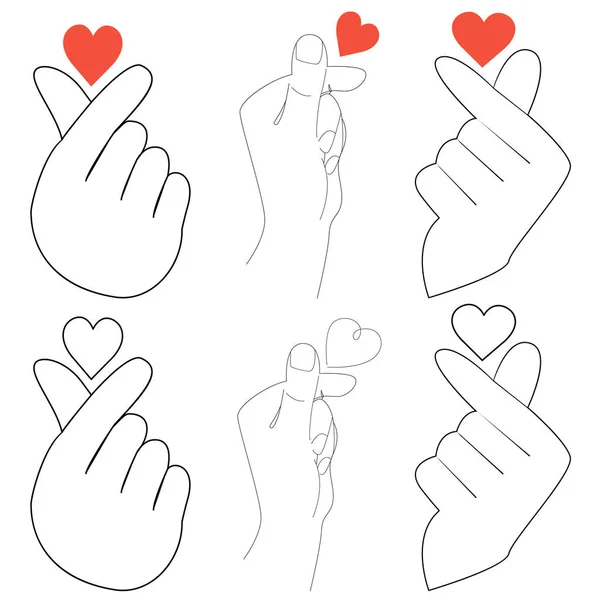 Set Love Symbols Pop Isolated White Background Heart Gesture Fingers — Stock Vector