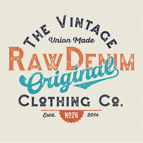 Vintage Raw Denim Tee Design Print — Stockvector