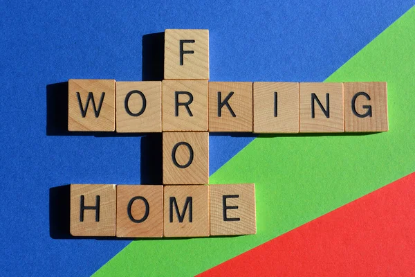 Working Home Szavak Keresztrejtvény Formában Elszigetelt Piros Kék Zöld Háttér — Stock Fotó