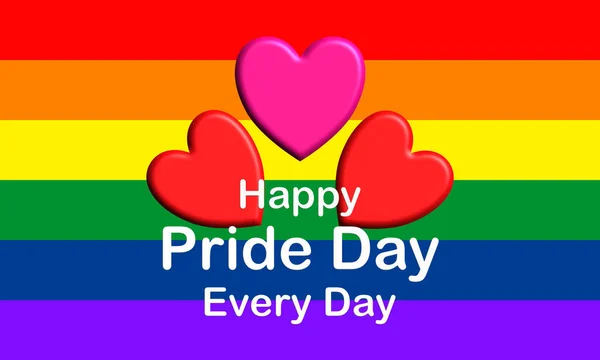Buon Pride Day Ogni Giorno Parole Cuori Sulla Bandiera Arcobaleno — Foto Stock