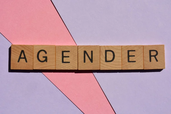 Agender Szó Ábécé Betűkkel Elszigetelt Rózsaszín Mályvaszínű Háttér — Stock Fotó