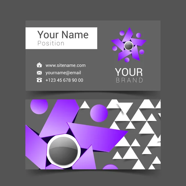 Tarjeta creativa para su negocio con el logotipo de la gente gris y púrpura — Vector de stock