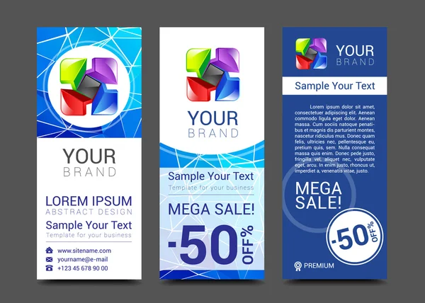 En uppsättning vertikala banderoller med abstrakt fyrfärg logotyp för ditt företag — Stock vektor