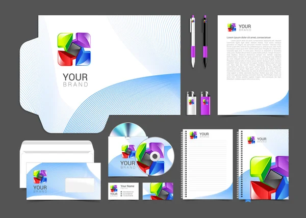 Artikelsatz der Corporate Identity für Ihr Unternehmen, einschließlich eines abstrakten farbigen Logos — Stockvektor
