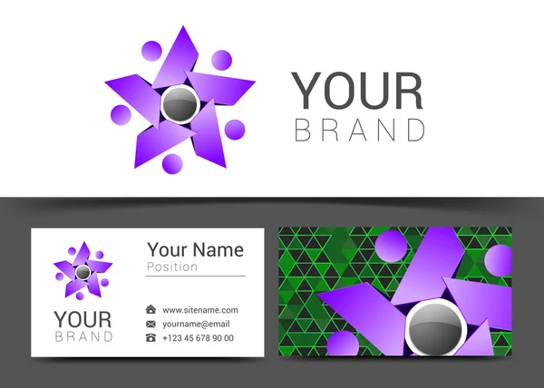 Creatieve kaart voor uw bedrijf met grijs en paars mensen logo — Stockvector