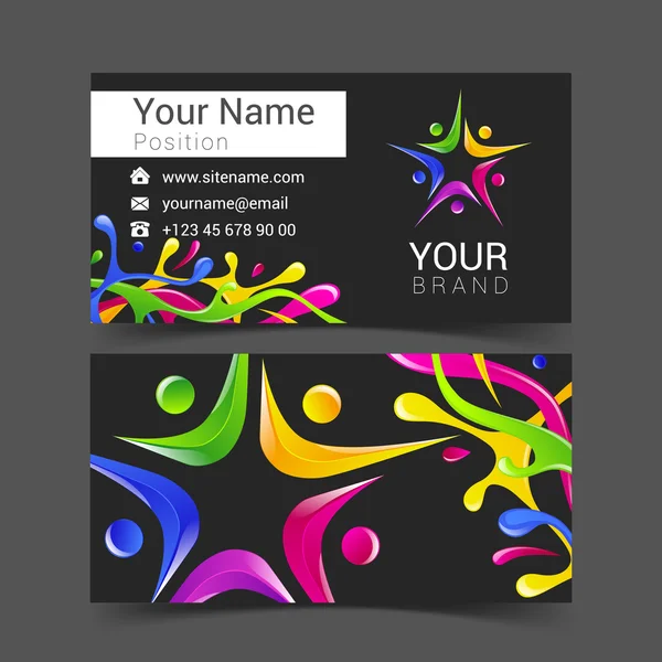 Carte de visite avec des taches de couleur vectoriel illustration logo personnes — Image vectorielle