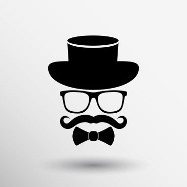 Vektör bıyık ve gözlük simgesi hipster şapka güneş gözlüğü kutsal kişilerin resmi logosu