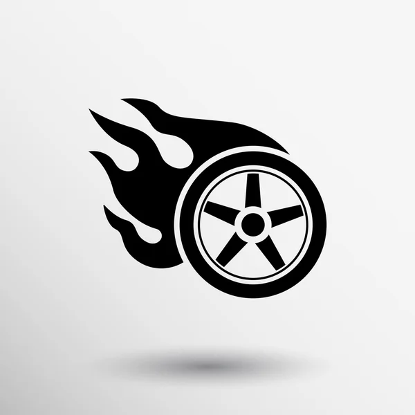 Automotive wheel and tire with flames logo icon — Stock Vector