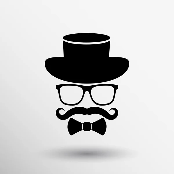 Vektorové knír a ikona s brýlemi bederní klobouk brýle ikony logo — Stockový vektor