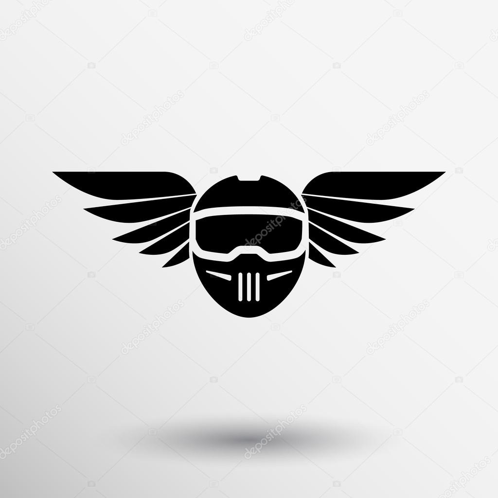 Motorbike helmet with wings logo icon sign.