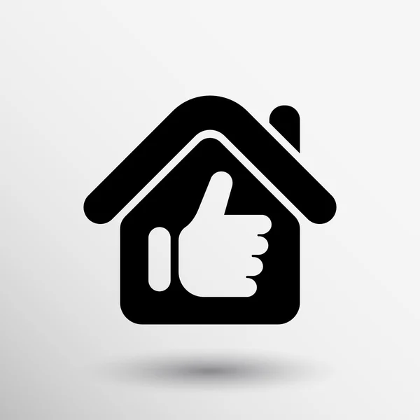 Duim omhoog in eigen huis lijn pictogram voor web huisvesting — Stockvector