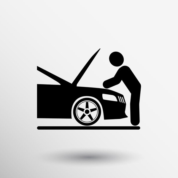 Automotive repair icon car service man hood