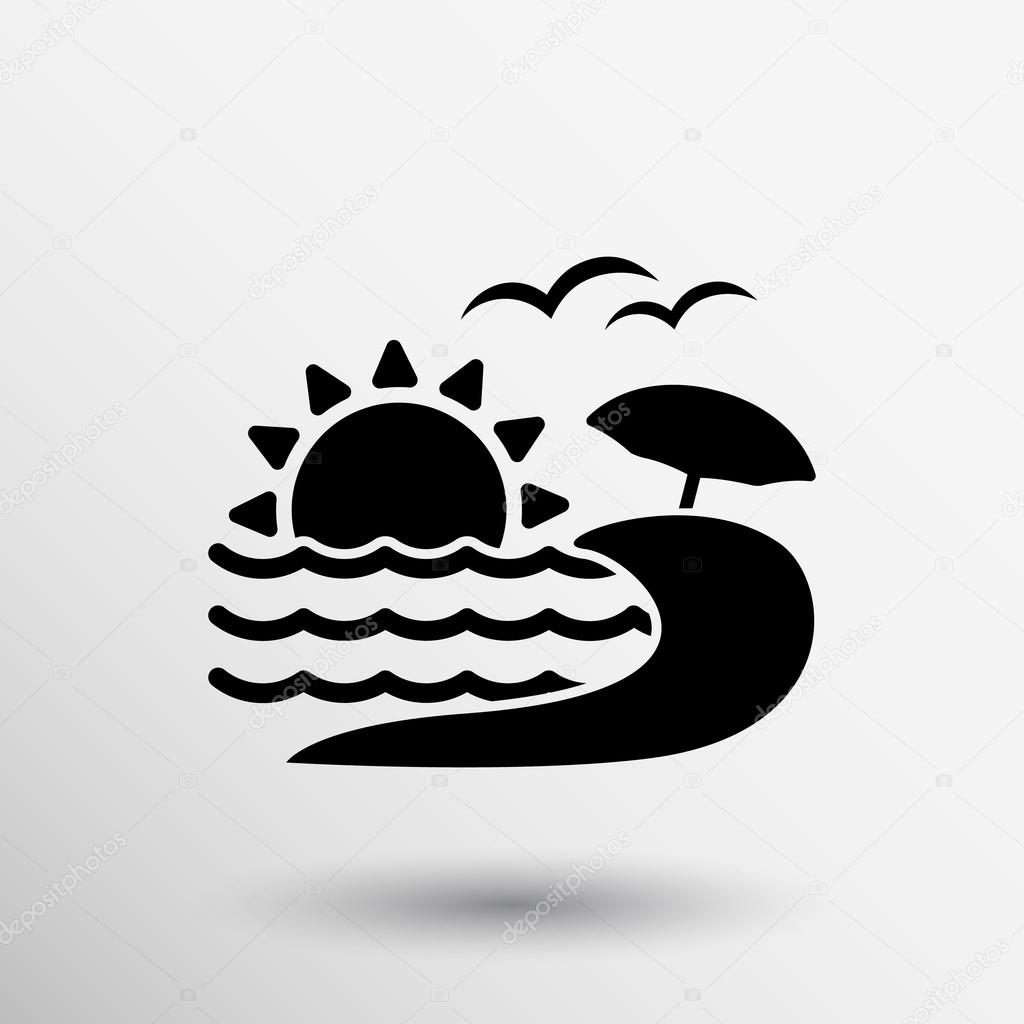 Pictograph summer vacation icon sun beach umbrella Sea.