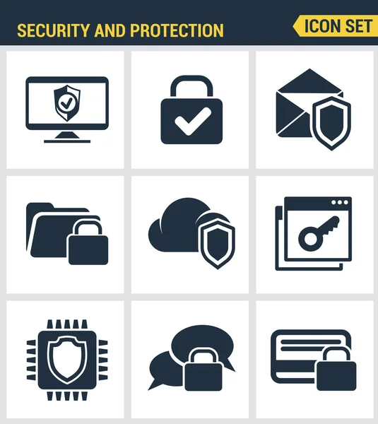 Icons set premium quality of cyber security, computer network protection. Modern pictogram collection flat design style symbol collection. Isolated white background. — Stock Vector