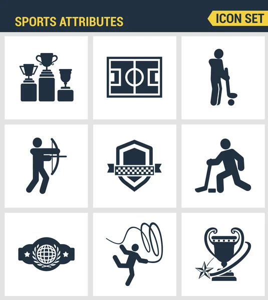 Icons set premium quality of sports attributes, fans support, club emblem. Modern pictogram collection flat design style symbol collection. Isolated white background. — Stock Vector