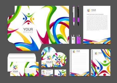 Kurumsal kimlik vektör şablonları ile sulu boya renkli noktalar boya logosu insanlar koymak.