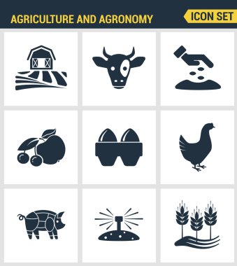 Simgeler tarım ve tarım simgesi nin üstün kalite seti tarım besleme iş ayarlayın. Modern pictogram koleksiyonu düz tasarım tarzı sembol koleksiyonu. Yalıtılmış beyaz arka plan.