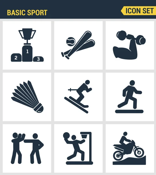 Icons set premium quality of basic sport and sports development of sports training. Modern pictogram collection flat design style symbol collection. Isolated white background. — Stock Vector