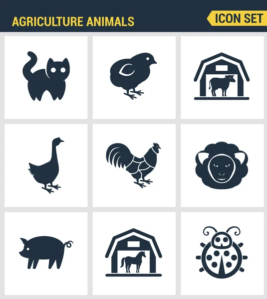 Иконы устанавливают высокое качество животноводческой иконы животноводческой фермы. Современная коллекция пиктограмм плоская коллекция символов стиля дизайна. Изолированный белый фон . — стоковый вектор
