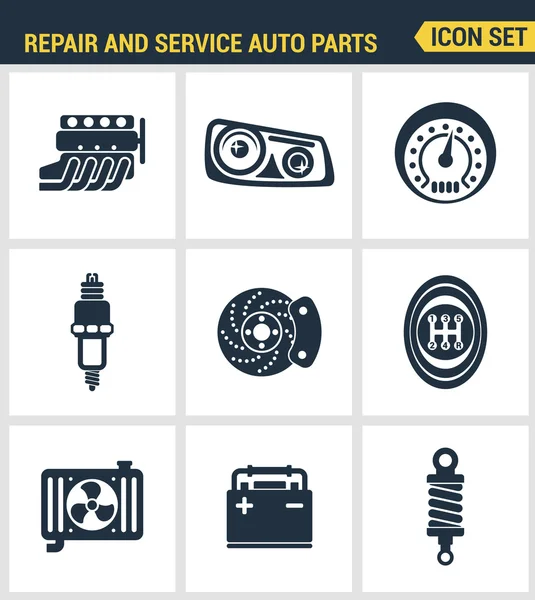 Icons set premium quality of repair and service auto parts automotive tools garage. Modern pictogram collection flat design style symbol collection. Isolated white background. — Stock Vector