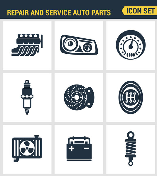 Icons set premium quality of repair and service auto parts automotive tools garage. Modern pictogram collection flat design style symbol collection. Isolated white background.