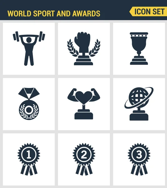 Icons set premium quality of Sport and awards trophy victory championship. Modern pictogram collection flat design style symbol collection. Isolated white background. — Stock Vector