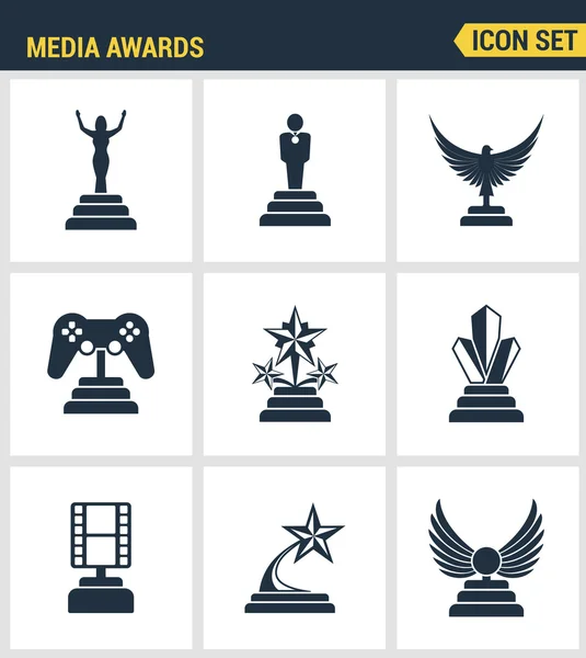 Icons set premium quality of media awards champion prize business reward elements. Modern pictogram collection flat design style symbol collection. Isolated white background. — Stock Vector