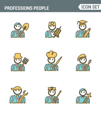 Profesyonel iş adamları çizgi avatarları. Karakter düz tasarım simgeleri doktor öğretmen işadamı çiftçi bilim adamı şef tasarımcı rahip tesisatçı polis ile ayarlayın