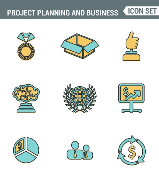 Icons line set Premium kwaliteit van projectplanning en Business workflow ontwikkeling. Modern pictogram collectie plat ontwerp stijl symbool. Geïsoleerde witte achtergrond. — Stockvector