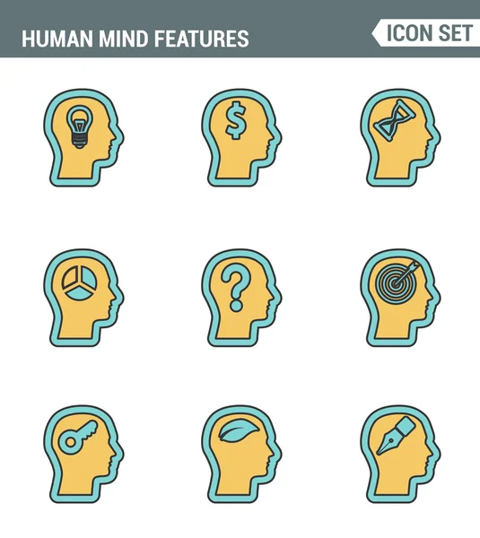 Simgeler hattı insan zihin özellikleri, karakter profil kimliğinin üstün kalite ayarlayın. Modern pictogram koleksiyonu düz tasarım tarzı sembolü . Yalıtılmış beyaz arka plan — Stok Vektör
