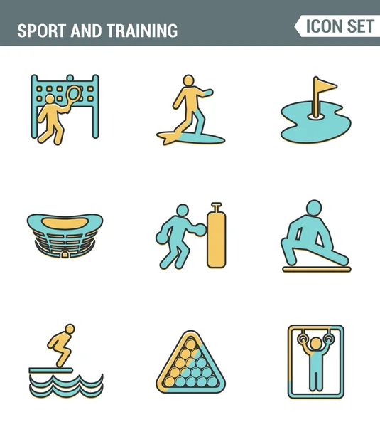 Icons line set premium quality of outdoor sports training, various athletic activity Modern pictogram collection flat design style symbol . Isolated white background — Stock Vector