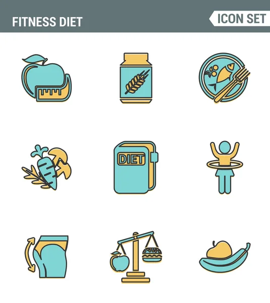 Icons line set premium quality of fitness diet verspricht eine effektivere Gewichtsabnahme. moderne Piktogramm-Kollektion flaches Design-Stilsymbol. isolierter weißer Hintergrund — Stockvektor