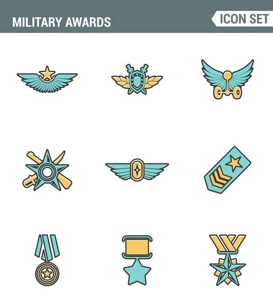 Icons line set premium quality military awards star medal winner prize victorysymbol. Modern pictogram collection flat design style symbol . Isolated white background — Stock Vector