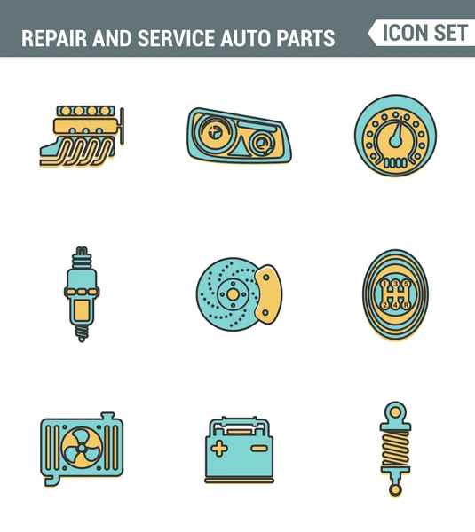 Icônes ligne définir la qualité premium de réparation et de service pièces automobiles outils garage. pictogramme moderne collection design plat symbole de style. Fond blanc isolé — Image vectorielle