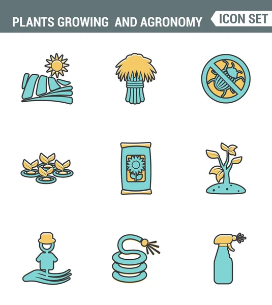 아이콘 라인은 식물의 프리미엄 품질을 설정 성장 하 고 농업 농가 바이오 줄기. 현대 픽토그램 컬렉션 평면 디자인 스타일 기호. 격리된 흰색 배경 — 스톡 벡터