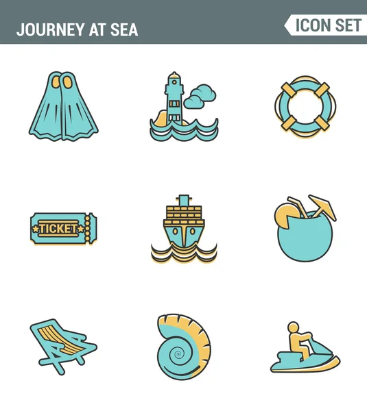 Icons line set premium quality of journey at sea summer tropical vacation diving . Modern pictogram collection flat design style symbol . Isolated white background — Stock Vector