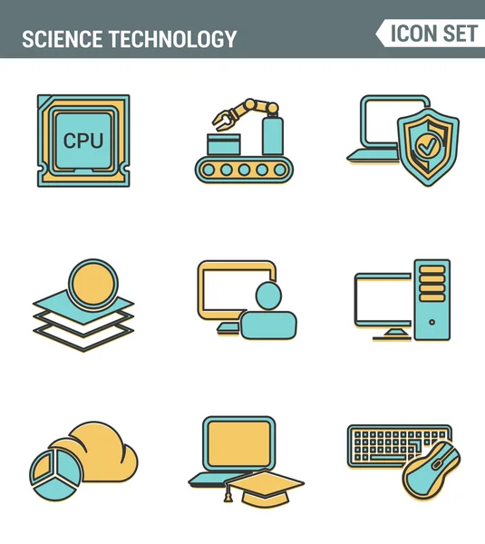 Ikoner line set Premium kvalitet datavetenskap teknik, maskininlärnings processen. Modern piktogram kollektion flat design stil symbol. Isolerad vit bakgrund Royaltyfria Stockvektorer