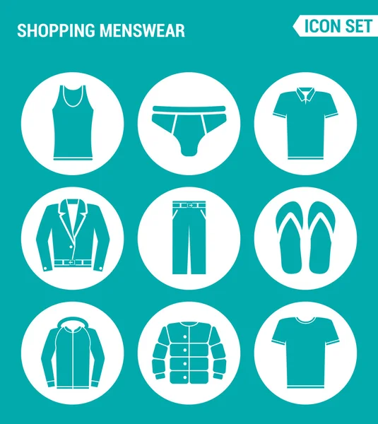 Conjunto vetorial de ícones web. T-shirt, saias, calças, sapatilhas, jaqueta de couro, camisa Design de sinais, símbolos em um fundo turquesa — Vetor de Stock