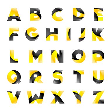 Creative yellow and black font for your application or company design alphabet Graphics 3d letters