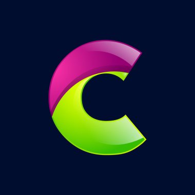 C harfi yeşil ve pembe logo tasarım şablonu öğeleri uygulama şirketi için bir simge