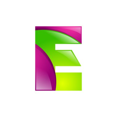 E harfi yeşil ve pembe logo tasarım şablonu elemanları uygulama şirketi için bir simge