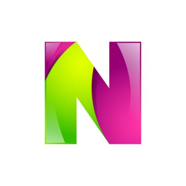 N harfi yeşil ve pembe logo tasarım şablonu elemanları uygulama şirketi için bir simge