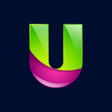 U harfi yeşil ve pembe logo tasarım şablonu elemanları uygulama şirketi için bir simge