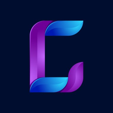 C harfi hacmi mavi ve mor renk logo tasarım şablon öğeleri