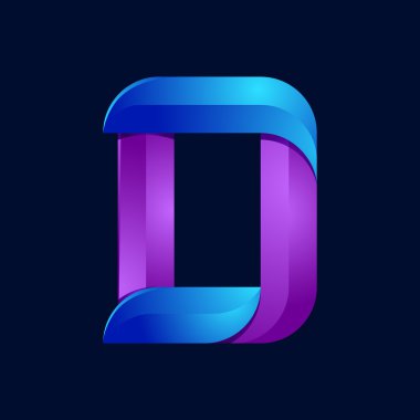 D harf hacmi mavi ve mor renk logo tasarım şablon öğeleri